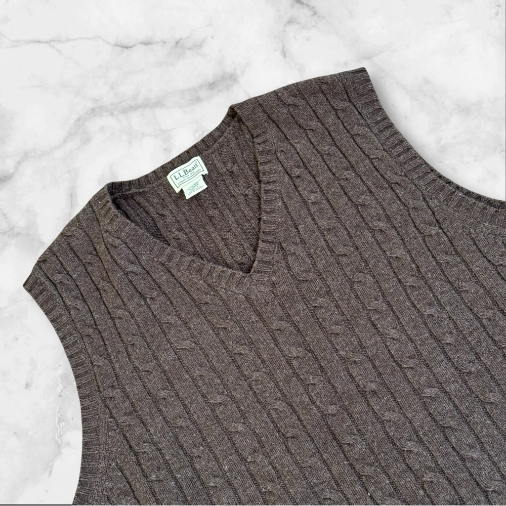 LL Bean Brown‎ Wool Blend Vest Men’s Size XXL Cable Knit Pullover